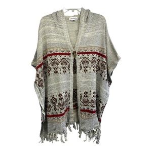Inseparable women's poncho seester S southwestern fringed Boho knit hooded